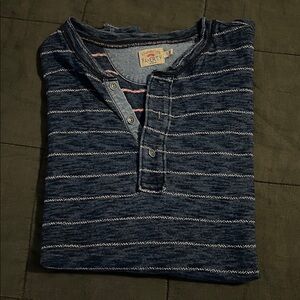 Faherty Indigo Striped Short Sleeve Henley